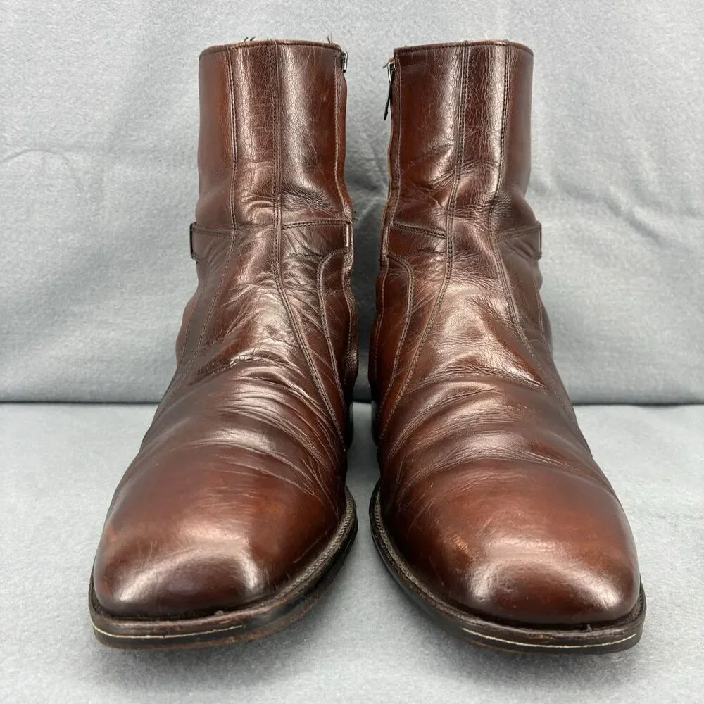 Vintage Freeman Brown Leather Ankle Boots Men’s Size 8 Side Zip Dress Boots USA